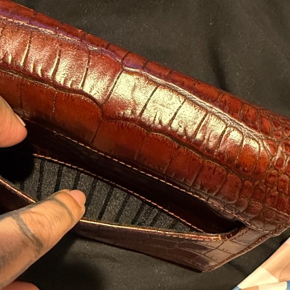 Vintage Liz Claiborne Brown Croc print Leather purse w/gold detachable Chain - Picture 9 of 16